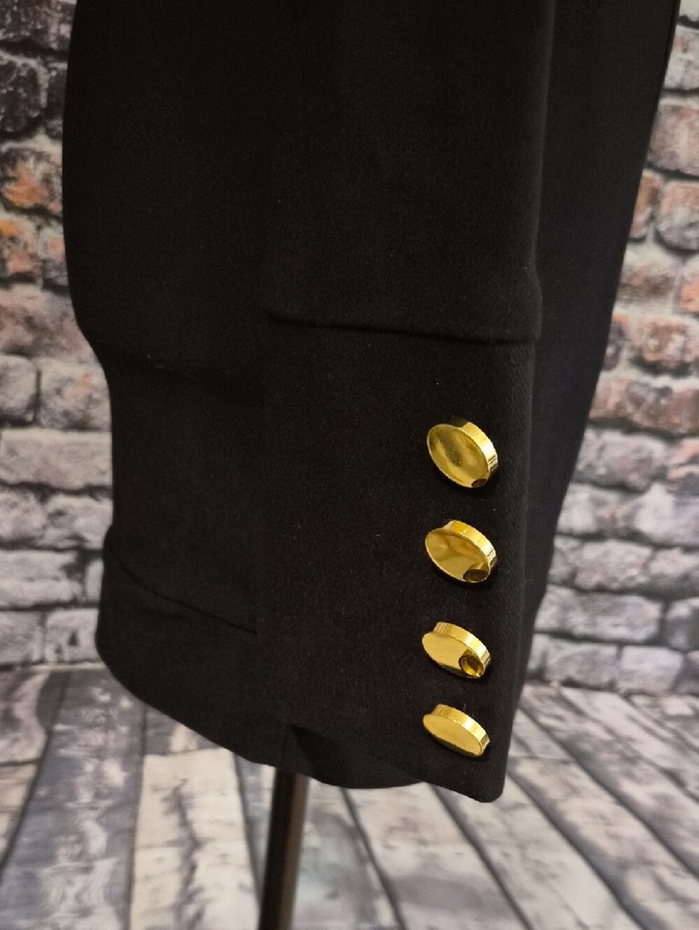 AKIRA Black Long-Sleeve Mini Dress with Gold Button Accents - Picture 6 of 10